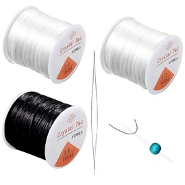 3 Rolls Crystal String Stretch Line - 100m Elastic Cord for Bracelets, 0.8mm 1mm Beaded String, Black+White Threads for DIY Jewelry Making, Necklace Bracelet