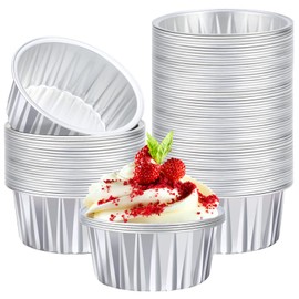 EUSOAR Disposable Ramekins, 100pcs 5oz Aluminum Foil Baking Cups Cupcake Liners, Silver Dessert Cups Wrappers Containers, Muffin Creme Brulee Recyclable Catering Favor Baking Cups for Party Weddings