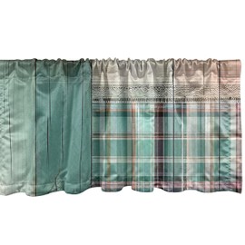 Ambesonne Rustic Window Valance Pack of 2, Modern Buffalo Plaid Watercolor Look Cottagecore Lines Pattern Backdrop, Rod Pocket Curtain Valances Kitchen Bedroom, 54" X 18",Blush Lavender Seafoam