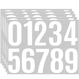 4 Inch Large Size Number Stickers, 5 Sheets Self Adhesive House Numbers for Mailbox, Trash Cans - Waterproof Vinyl Numbers Sticker, for Easy Backing Peeling, Pre-Cut for Effortless Align（White）