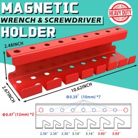 ULIBERMAGNET Magnetic Wrench Holder,Heavy Duty Red Magnetic Screwdriver Holder,Wrench Screwdriver Shear Organizer Rack Magnetic Mount Multiple Tools Rack for Garage,Tool Cart,Pegboards,Workbench