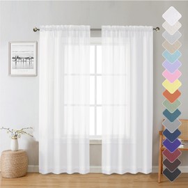 Lecloud White Sheer Curtain Panels 72 Inch Length, Light Filtering Window Curtain Drapes Treatment for Living Room, Breathable Rod Pocket Sheer Curtains for Bedroom, 2 Panels, Each 40" Wx72 L