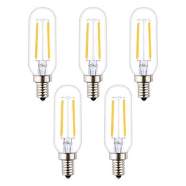 OPALRAY T25/T8 Small Tubular Bulb, 2W Dimmable, 25W Incandescent Equivalent, LED Filament Light Bulb, Warm White Light 2700K, E12 Candelabra Base, Pack of 5