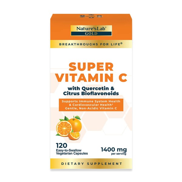 Nature’s Lab Gold Super Vitamin C 1000mg – Immune System Support – Contains Bioflavonoids Complex & Quercetin – Non-Acidic, Non-GMO, Gluten Free, Vegan – 120 Capsules (2 Month Supply)