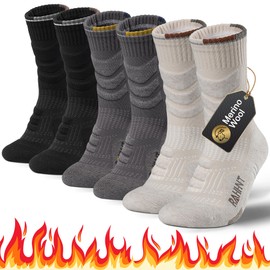 Merino Wool Hiking Socks 3 Pairs, Cushioned Anti-Blister Moisture Wicking Compression Merino Wool Socks Men Women Size 3-54