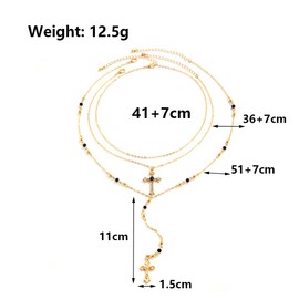 GIGB PBDK Layered Rhinestone Cross Lariat Necklace Set for Women Gold Trendy Adjustable Crucifix Pendant Choker Long Crystal Y Necklace Faith Jewelry Accessory (Black)