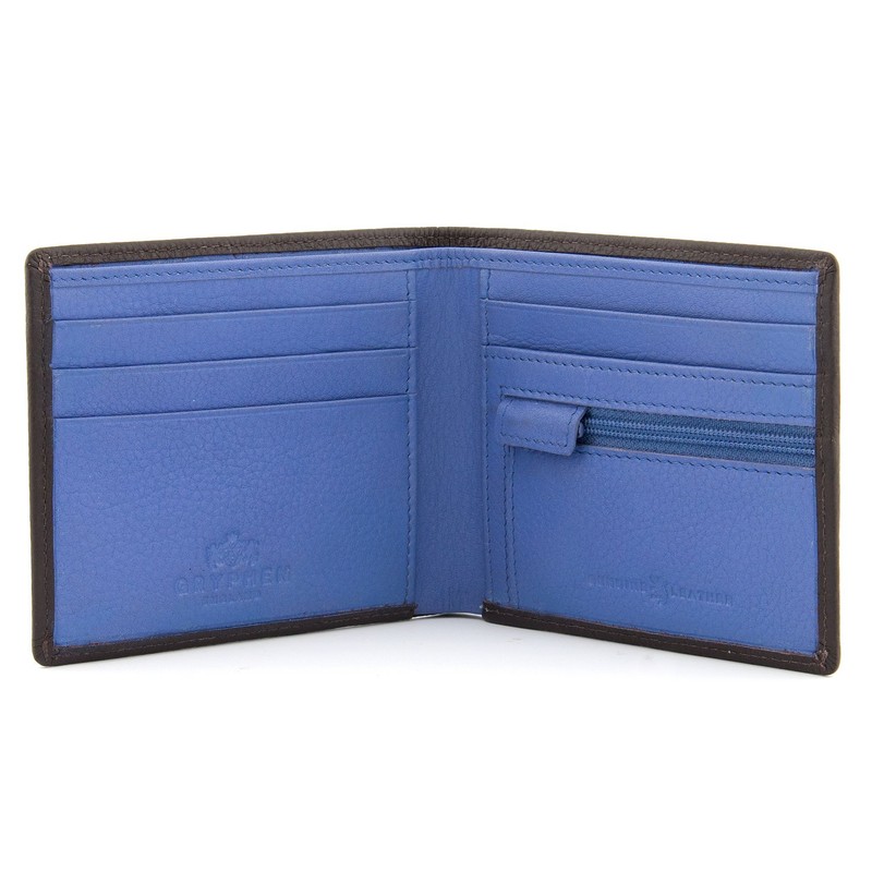Gryphen Men's RFID Blocking Genuine Leather Wallet (Brown/Blue)