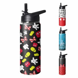 GOODNHAPPY Cute Cartoon Mouse Tumbler with Top Handle and Straw Lid Gift for Boys Girls Water Bottle Travel Kettle Cup for Car Cold and Hot Stainless Steel Double Wall Insulated Mug (mouse, 18OZ)