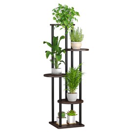 AZERPIAN Plant Stand Indoor 5 Tier Metal Plant Shelf for Multiple Plants Corner Tall Flower Holders for Living Room Balcony Bedroom Patio Garden (Black Oak, 5 Tier)