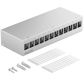 deleyCON 12 Port Patch Panel Housing 1 HE for 14.9 mm x 17 mm Keystone Module with e.g. RJ45 Coaxial Connector BNC F-Connector Antenna Connector RJ-11 RCA Jack USB Toslink PS2 HDMI - Grey