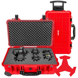 Eylar 22" Carry-On Roller Hard Case With Ragar Reconfigurable & Reusable XP Crosslink Foam, Waterproof, Shockproof For Equipment, Drones And Cameras, TSA Standard (2 Ragar Layers) (Red)