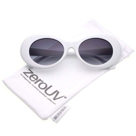 zeroUV - Bold Retro Oval Mod Thick Frame Sunglasses Clout Goggles with Round Gradient Lens 51mm (White/Lavender)