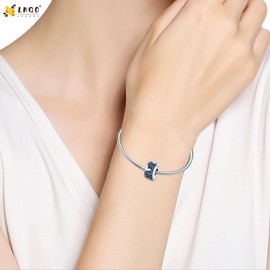 LNQOBU Clip / Stopper Charm for Bracelet 925 Sterling Silver Pave Cubic Zirconia Charm Bead Star Moon Charm Blue Butterfly Charm Jewellery Gift for Women, Sterling Silver, Cubic Zirconia