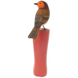 Brave Wings Hand Carved Wooden Bird ~ Robin Red Breast on Red Boot ~ OOAK Ornament Sculpture Figurine Statue Unique Table Decoration Home Decor Gift for Christmas and Birthdays ~ 4893