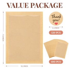 ZORRITA 100 Pack Heat-Sealable Cookie Bags with Window, 5.1 x 7.5 Inches Small Clear Front To Go Bakery Bags, Grease Resistant Kraft Paper Treat Sleeves for Packaging Snack Donut Pastry (Brown)