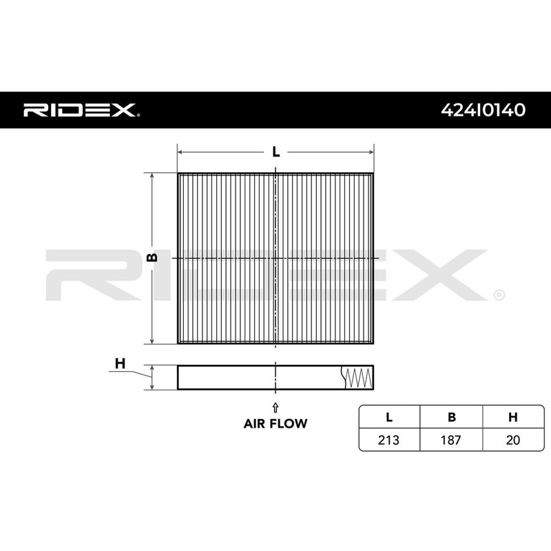 RIDEX Cabin Air Filter 424I0140 JIMNY (FJ) 213 mm 187