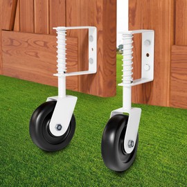 4.3” Spring Loaded Gate Wheel Gate Caster Wheel Fence Wheels for Gates, Fence Gate Wheel Gate Caster Gate Wheels for Wooden Gate, Ideal for Outdoor Gates, 200 LBS Capacity, White, 2 Pack