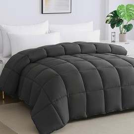 STWIENER Soft Oversize King Plus Comforter 120"x128" Extra Large King Size Lightweight Quilted Down Alternative 8 Corner Tabs Fluffy Breathable Microfiber Grey