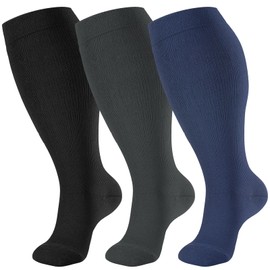 Plus Size Compression Socks Wide Calf for Women & Men 20-30 mmhg-Extra Wide Calf Knee High Support Socks for Running