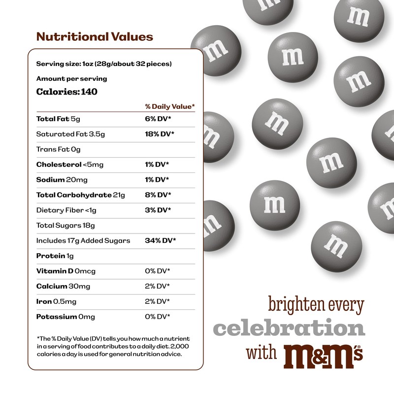 M&M’S WORLD Silver Milk Chocolate Candy Bulk - 2lbs Resealable