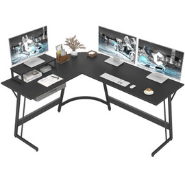 CubiCubi Modern L-Shaped Desk Computer Corner Desk, 59.1" Home Office Writing Study Workstation with Small Table and Drawers, Space Saving, Easy to Assemble, Black