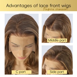 SOMIARIK 13x4 Brown Lace Front Long Wavy Wigs, Brown with Ash Blonde Tips Synthetic Lace Front Wigs for Women Pre-plucked with Natural Hairline Heat Resistant Fiber Hair Daily Party Use 26 inch