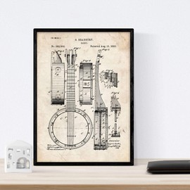Nacnic Vintage Banjo Patent Poster. Vintage Stil Wanddekoration Abbildung von Musik und Instrumenten. Verschiedene geometrische Alte Erfindungen Bilder ohne Rahmen. Größe A3.