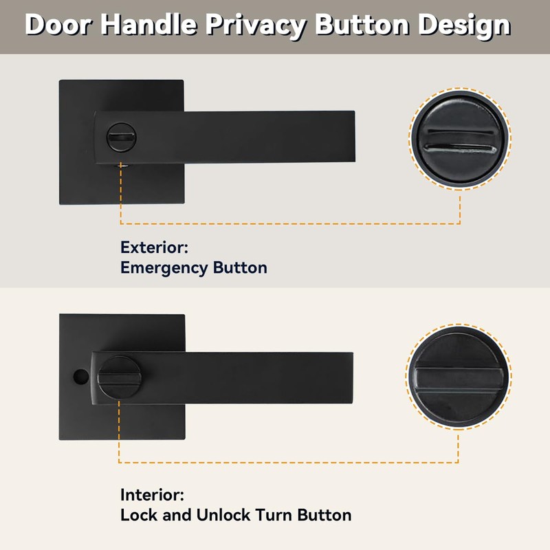 KAMOTA Privacy Door Levers, 8 Pack Matte Black Door Handles