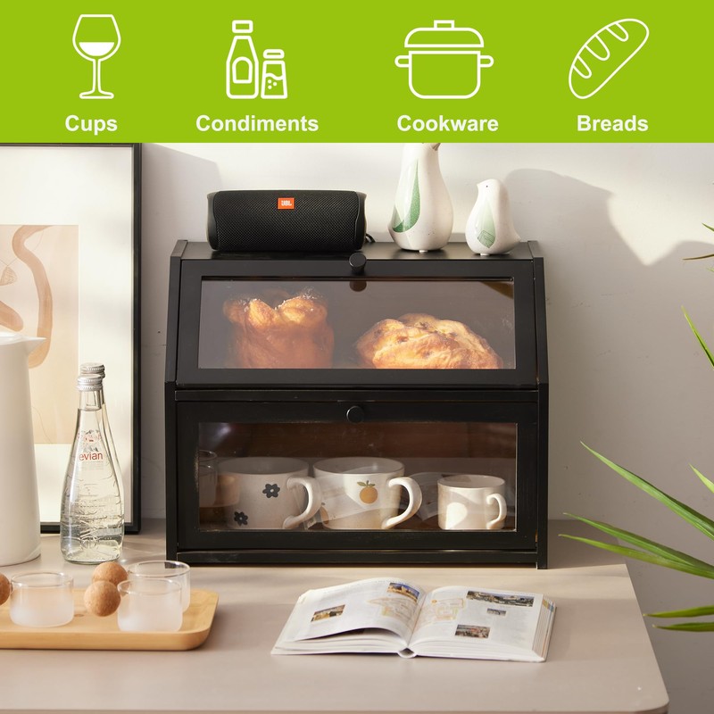 Farmhouse Bread Box for Kitchen Countertop Bread box Double Layer