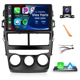 2+64G for Toyota Vios Yaris 2018-2020 Manual A/C Car Radio with Wireless Carplay/Android Auto,Android Car Stereo 9inch Touch Screen GPS Navigation WiFi Bluetooth FM/RDS Mirror Link SWC Backup Camera