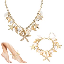 ZcrPrn Starfish Necklace, Shell Necklace, Shell Jewelry for Women, Statement Necklace, Gold Starfish, Boho Summer Anklet, Costume Jewellery for Beach Outings Daily Accessories