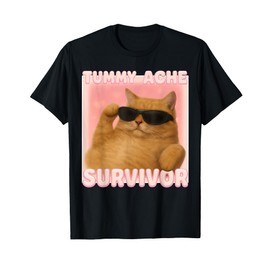 Cat Meme Tee Tummy Ache Survivor Ironic Internet Cats Jokes T-Shirt