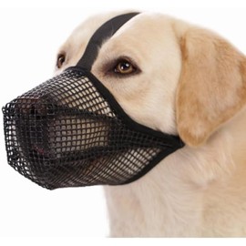 Soft Mesh Dog Muzzle Won‘t Contact Nose for Small Medium Large Dogs, Allows Panting and Drinking (Black, L)
