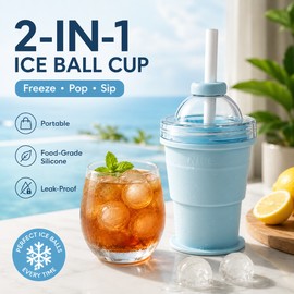 2-in-1 Ice Ball Cup for Summer Drinks – Collapsible Silicone Ice Mold & Travel Water Bottle