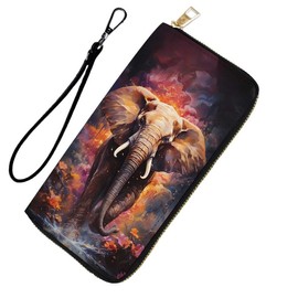 DHEEBFWE RFID Blocking Wristlet Wallet for Women & Teen Girls-Large Capacity Leather Phone Clutch with Removable Strap,Travel Purse & Credit Card Holder,Graffiti Elephant