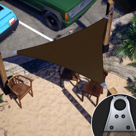 ColourTree Super Ring 12' x 12' x 12' Brown Triangle Sun Shade Sail, Commercial Grade UPF50 Canopy, Reinforced Corners, Edges, 260 GSM Fabric & Heavy Duty - 3 Years Warranty (We Make Custom Size)