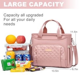 AIJIEKE Insulated Lunch Bag for Women, Lunch Box, Lunch Tote for Work, Large Leak Proof Cooler Bag with Removable Strap, Reusable Adult Lunchbag, Picnic, Office, Beach, Pink