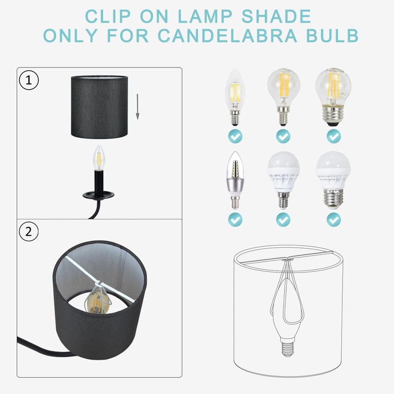Lampwell Tina Black Clip-on Chandelier Lamp Shades Set of 6,