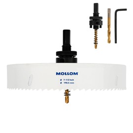 Mollom (190.5mm | 7-1/2") HSS M42 with 8% Cobalt BI-Metal Hole Saw with 2 Pilot Drill Bits & Arbor Smooth Cutting for PVC,Drywall,Wood,Plastic,Gypsum Board,Rubber