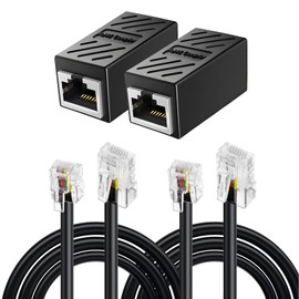 QTMMC 2 Pack RJ45 Adapters RJ11 to RJ45 Telephone Cables Expansion Splitter Converter 8P8C to 6P4C Ethernet Patch Network Lead Phone Line ADSL Modem 0.5m Black
