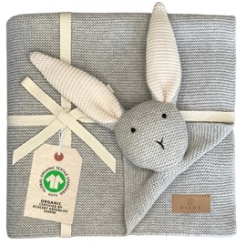 DIKOS® Original Baby Blanket Cuddly Rabbit Grey 100% Organic Cotton Newborn Blanket Cuddly Blanket Knitted Girls Cuddle Blanket Pram Baby Gift Boy First Essentials Birth
