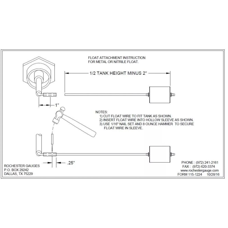 Rochester Gauges 7283-00012F 1 1/4" MPT Adjustable Farm Tank Gauge