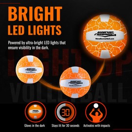 Wave Runner LED Light-Up Volleyball- Glow in The Dark Volleyball Games- Size 10.35 in. with Pump and Batteries Included | Great for Adults, Teens, Volleyball Fans & Players (Orange w/White Cracks)