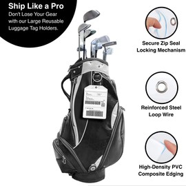 Golf Bag Luggage Tag - Extra Large 9" x 6", Waterproof Plastic Zipper Pouch, PVC Tags for Golf Bag - Sealable Label Holder (2)