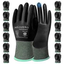HOLDZERO Coated Work Gloves Touch Screen Durable No-slip Men's Gloves Bulk, 12 Pairs for Warehouse Woodworking Black Large