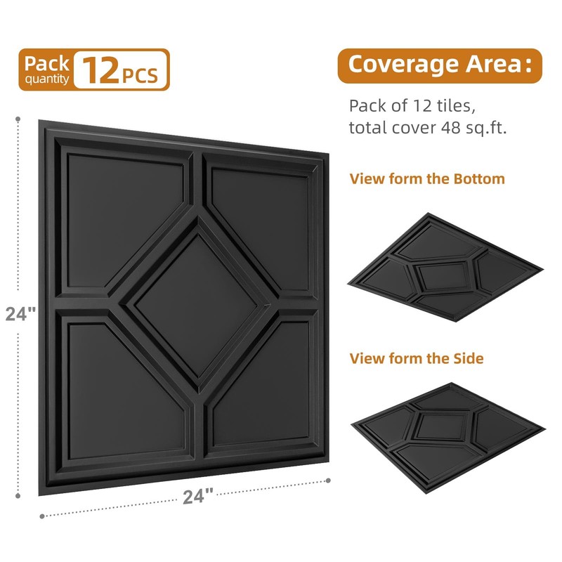 WOWSTAR 12-Pack 24"x24" Drop Ceiling Tiles, 3D Decorative Glue Up