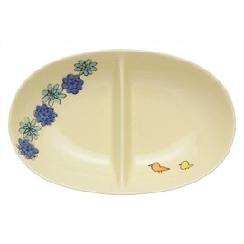 Kiln SOUSEN Medium Plate, Blue, 7.1 inches (18 cm), Setoyaki, 2-Divider Plate, Tri-Pattern