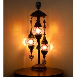 Selenly 19.3" Handcrafted Turkish Mosaic Lamp, 3 x 3.93 Colorful Stained Glass, Moroccan Decor, Vintage Style, Table & Bedside Lights - Flame (Bulb Included)