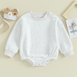DNOMAID YZARC Baby Boy Girl Warm Sweatshirt Romper Solid Long Sleeve Fleece Sweater Bubble Romper Fall Winter Outfit Clothes (Light Grey, 9-12 Months)