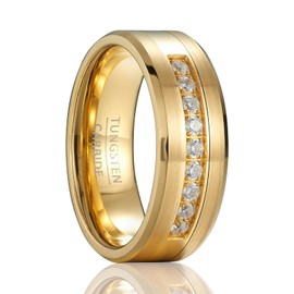 SOXEMAN Luxury Fashion Tungsten Steel Ring 8mm Wide Shiny Gold Tone for Men and Women, Tungsten Carbide, Cubic Zirconia